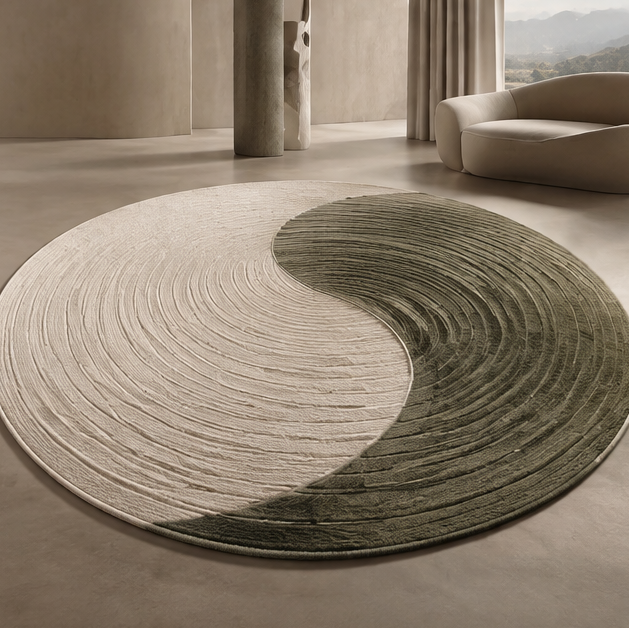 FLORAZN Textured Round Yin-Yang Area Rug