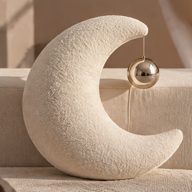 FLORAZN Soft Plush Moon Shaped Cushion