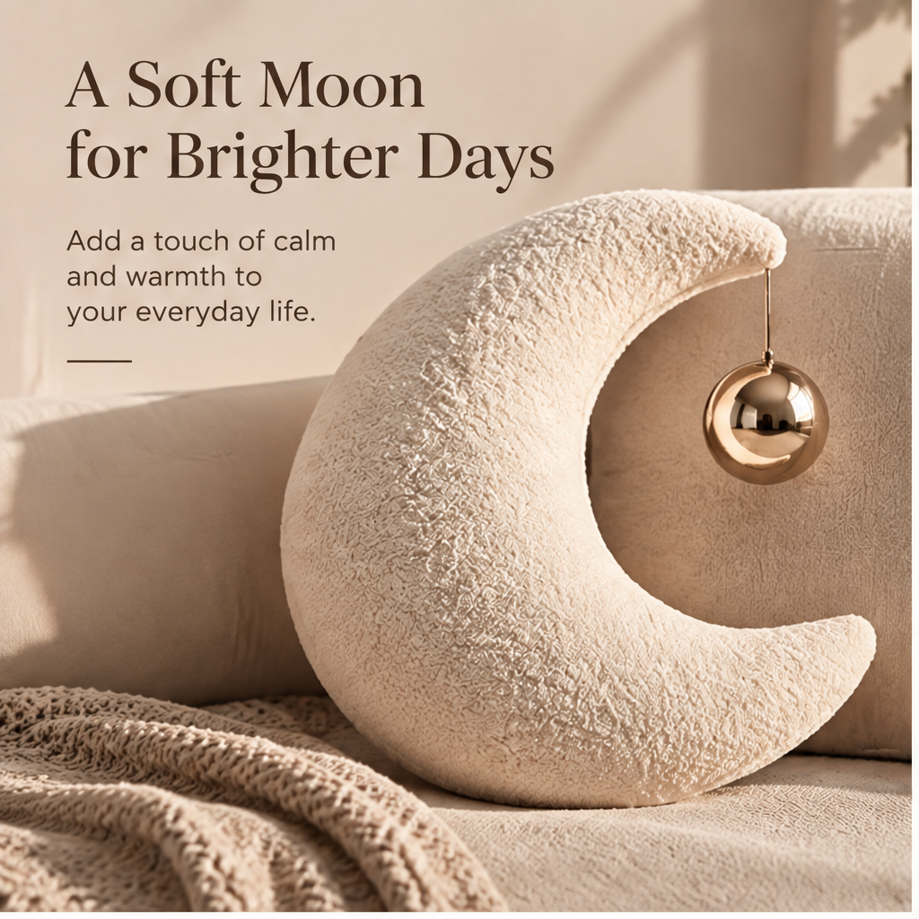 FLORAZN Soft Plush Moon Shaped Cushion