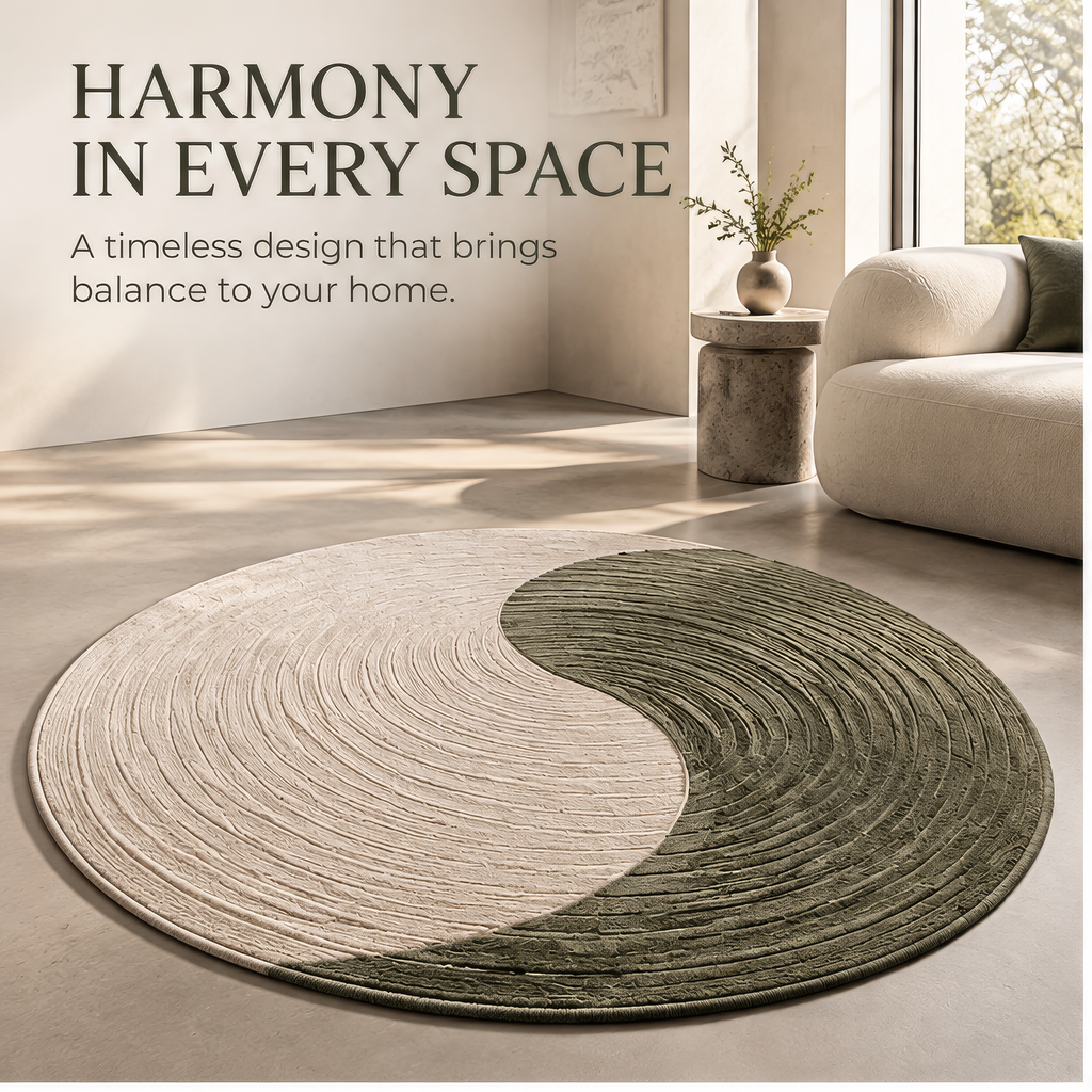 FLORAZN Textured Round Yin-Yang Area Rug