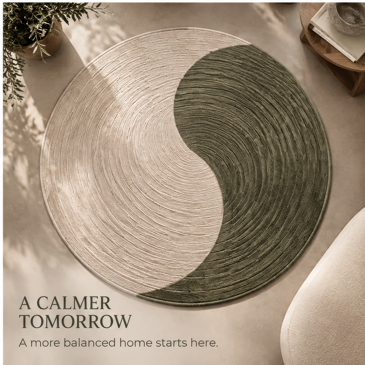 FLORAZN Textured Round Yin-Yang Area Rug