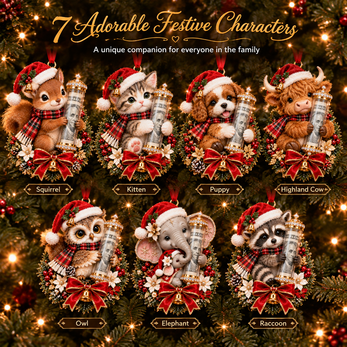 🎁Christmas Cute Animal Cash Gift Ornament 🍈– Holiday Tree Decoration🎄💵